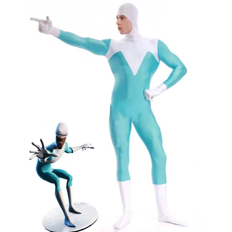 New The Incredibles Frozone Costume Fullbody Halloween Frozone Zentai Suit
