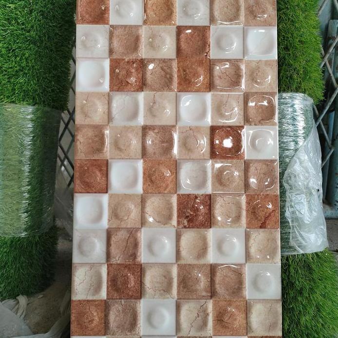 KERAMIK DINDING 30X60 GLOSSY LINGKARAN BULAT TIMBUL COKLAT - MULIA