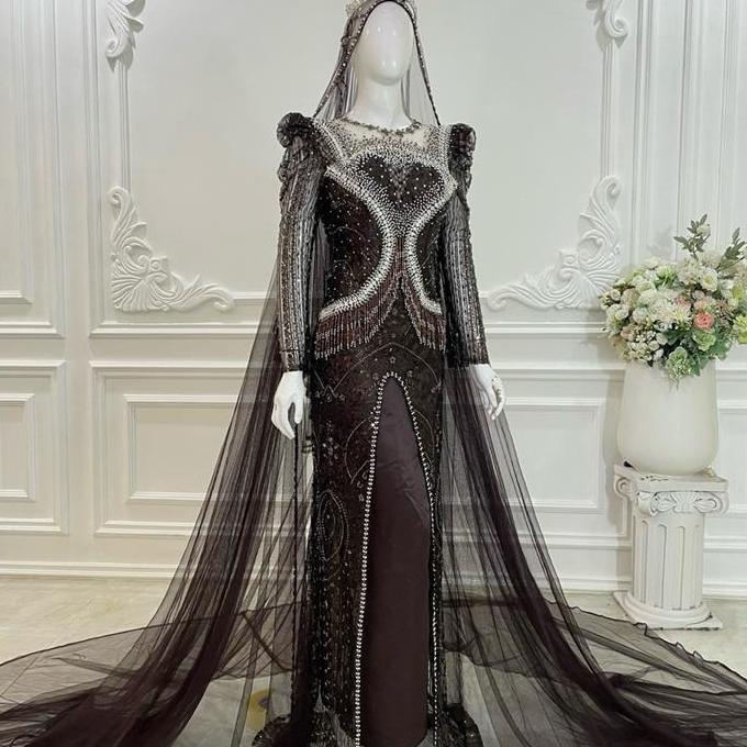 Kebaya Pengantin Modern Wedding Dress Luxury Coklat Mahogany Marun Milo Emerald Chantilly Semi Pranc