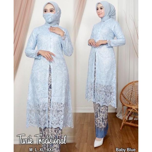 Setelan Kebaya Tunik Brokat Busui Kancing Depan