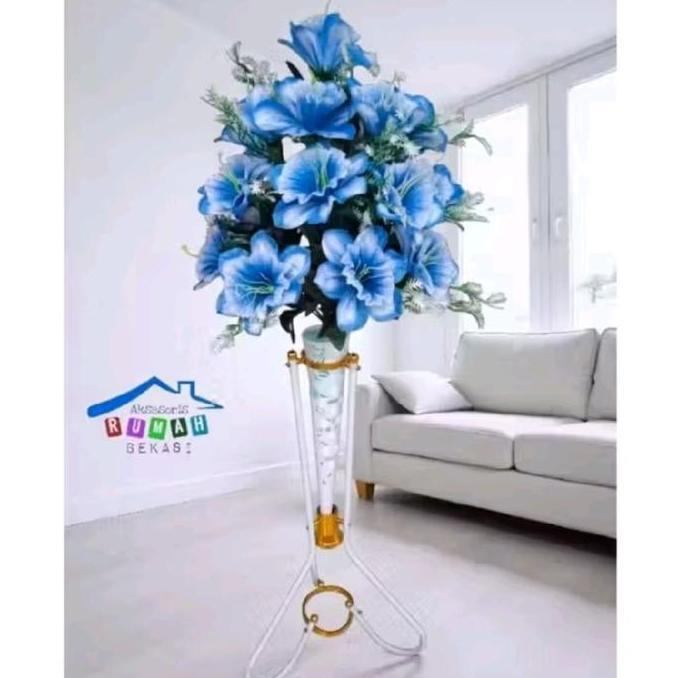 BUNGA  Plastik ARTIFICIAL GLORIA KEMBANG SEPATU 18 KUNTUM DENGAN POT STANDING BESI