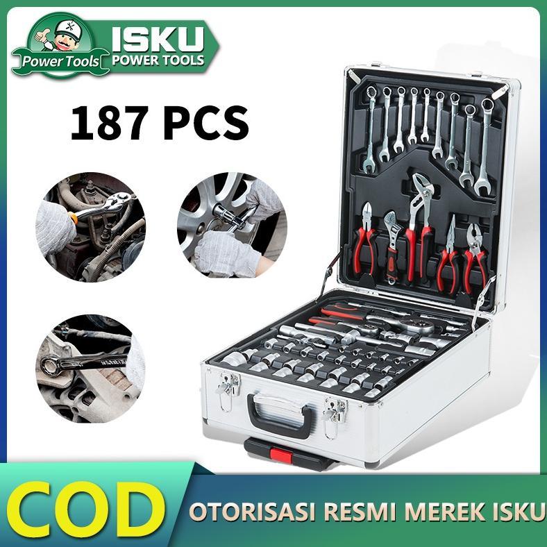 ISKU Toolkit Set lengkap 187 82pcs/kunci shock fullset/Tool box Perkakas Bengkel motor komplit/kunci