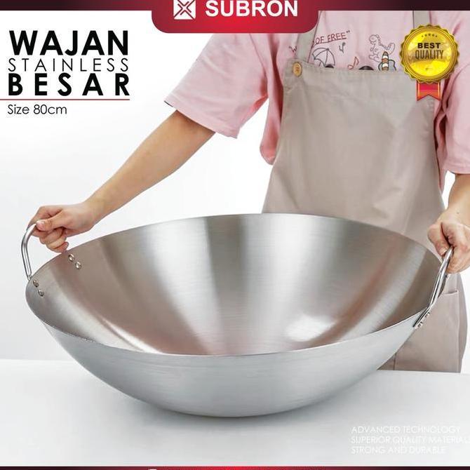 Unik Subron Wajan Besar Stainless 70Cm 75Cm 80Cm Kuali Wok Tebal Penggorengan Masak Goreng Sayur Waj