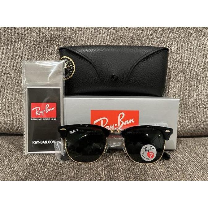 kACAMATA RAYBAN Clubmaster RB3016 Polarized Black Frame Green Lens 51MM