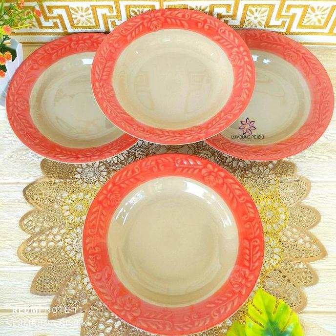 Tahan Lama 1Lusin Piring Makan Keramik Warna Coklat Motif  Timbul/ 1Lusin Piring Jago / 1Lusin Pirin