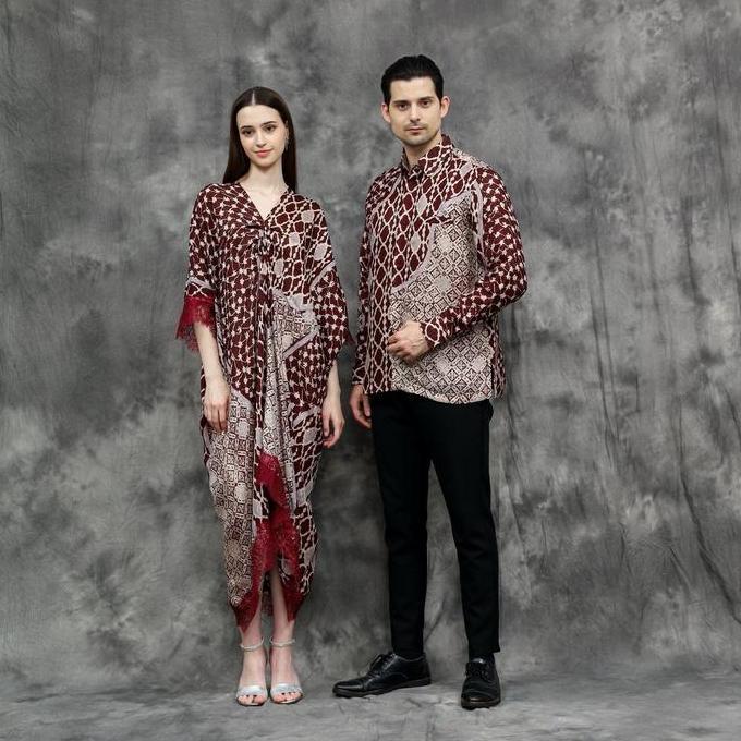 Couple Kaftan dan Kemeja Pria Bahan Viscose Batik Pasangan