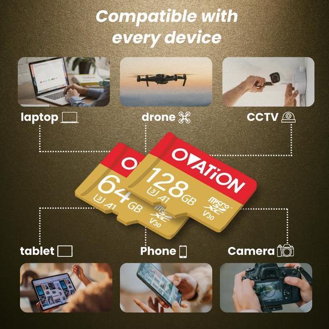 Rhqctwpn73- Ovation Micro Sd 64Gb / 128Gb / 256Gb Memory Card Extreme Microsd U1 U3 A1 Uhs-I Uhs-Iii