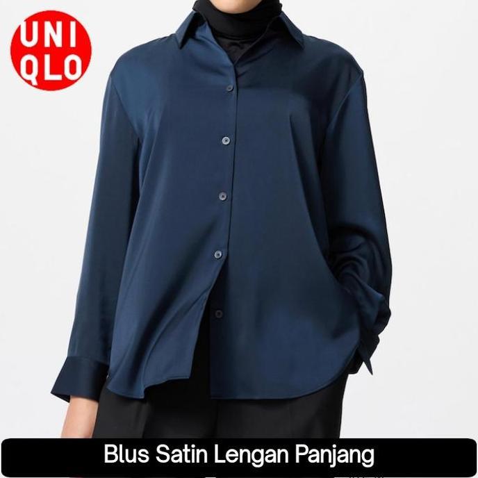 Kemeja Blouse Blus Satin Lengan Panjang Wanita UNIQLO ORINAL