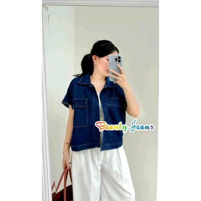 READY Jaket Rompi Jeans Cassandra Oversize Jacket Denim Wanita Tanpa Lengan Outer Blazer Kekinian Ld