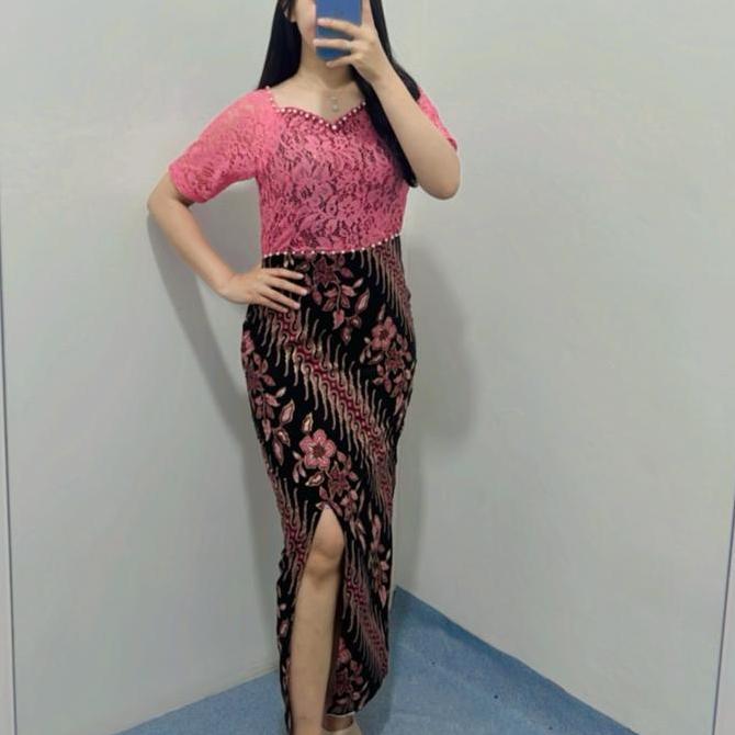 Newgir- Dress Batik Widya / Dress Pesta Natal Wanita / Dress Couple Gaun  Brokat Panjang Cantik Kond