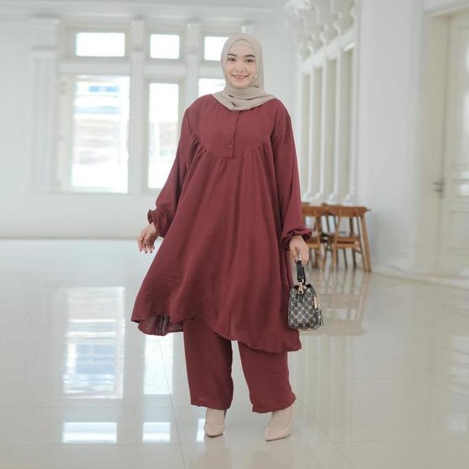 Newrelig- Kaju One Set - Ld 130 150 Jumbo Polos Bahan Crinkle Airflow Premium Tebal Adem Busui Setel