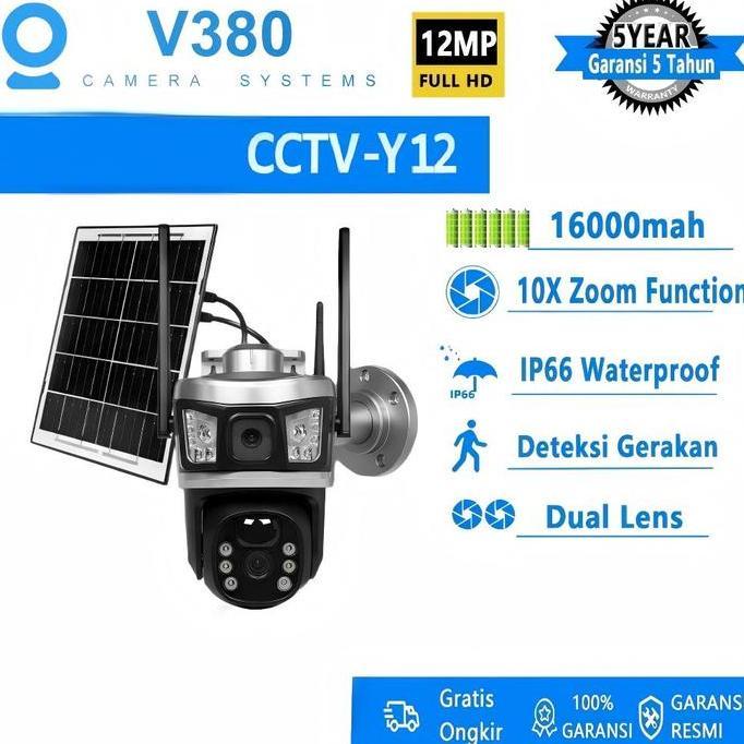 V380 Kamera CCTV Solar Y12 SIM Card Kamera CCTV Kecil Terhubung Ke Hp Panorama Tahan Air PTZ 355 Ful