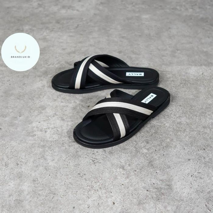 Bally Gyllu Band Stripe White Strap Sandal / Slide In Black