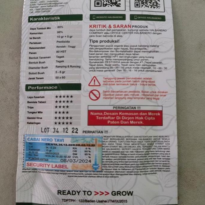 Gaerdenpic- Benih Cabe Keriting Nero Tavi 15Gr Halbanero