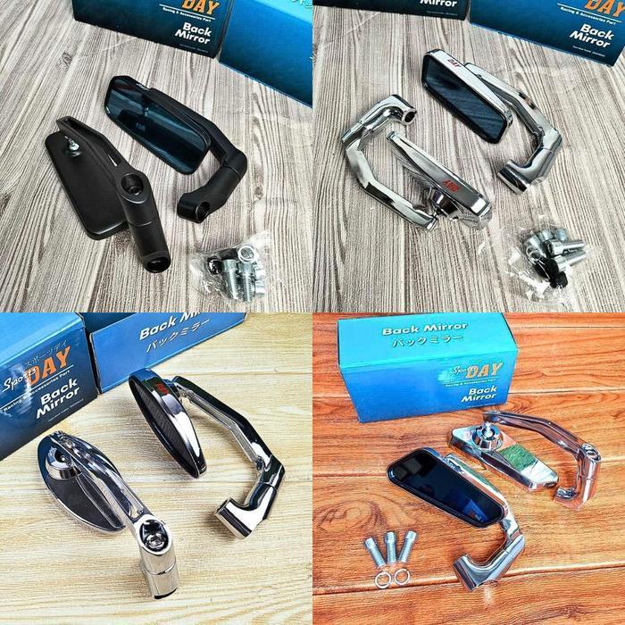 Spion Tanduk Model Daytona Kotak Oval Hitam Chrome Kaca Biru Drat Honda Yamaha Sports Day Original D
