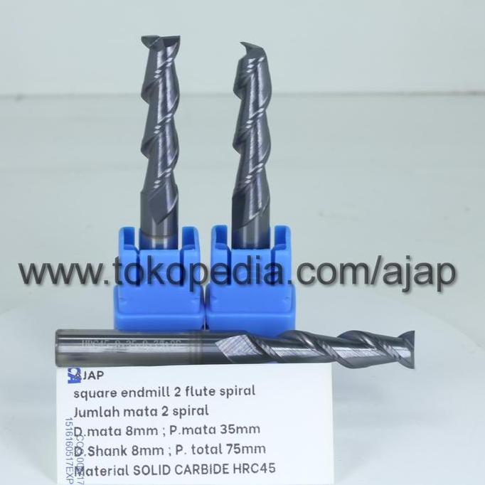 ,,,,,,,] ENDMILL 2 FLUTE 8mm HRC45 CARBIDE CNC ROUTER BIT KAYU PVC ACP ALU BESI