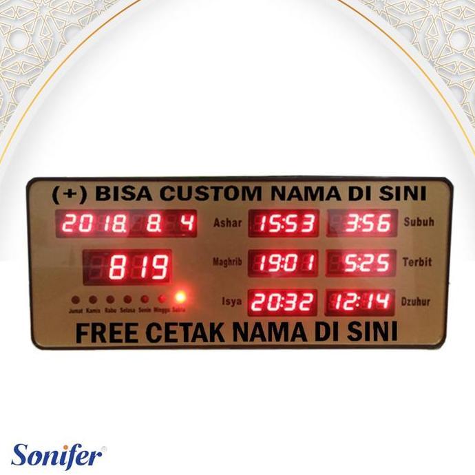 Sonifer Jam Dinding Adzan & Iqomah Otomatis Adzan Clock AZ-2515 ukuran 25 x 10 cm FREE CUSTOM NAMA