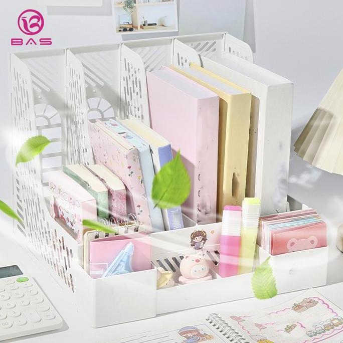 BAS rak file doukumen 4 sekat rak buku serbaguna rak pena rak meja plastik