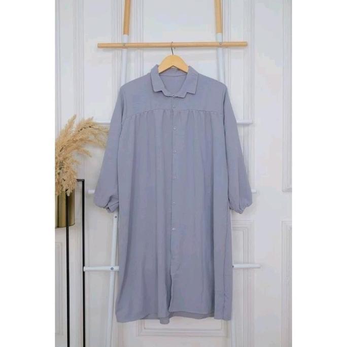 Newrelig- Baju Longdress Tunik Polos Jumbo Shakila Twill Dada Rempel L Xl Xxl Hitam Putih Polos
