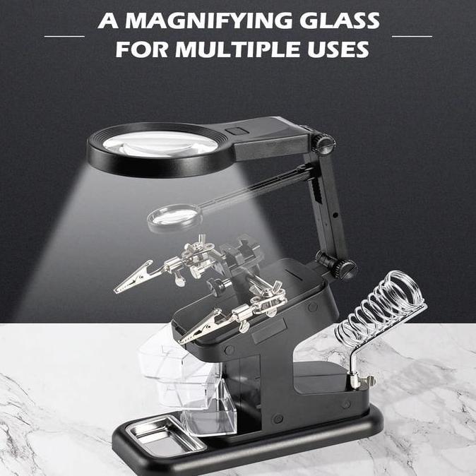 Ezren TE-803 Kaca Pembesar Dudukan Stasiun Magnifier LED Light Clamp