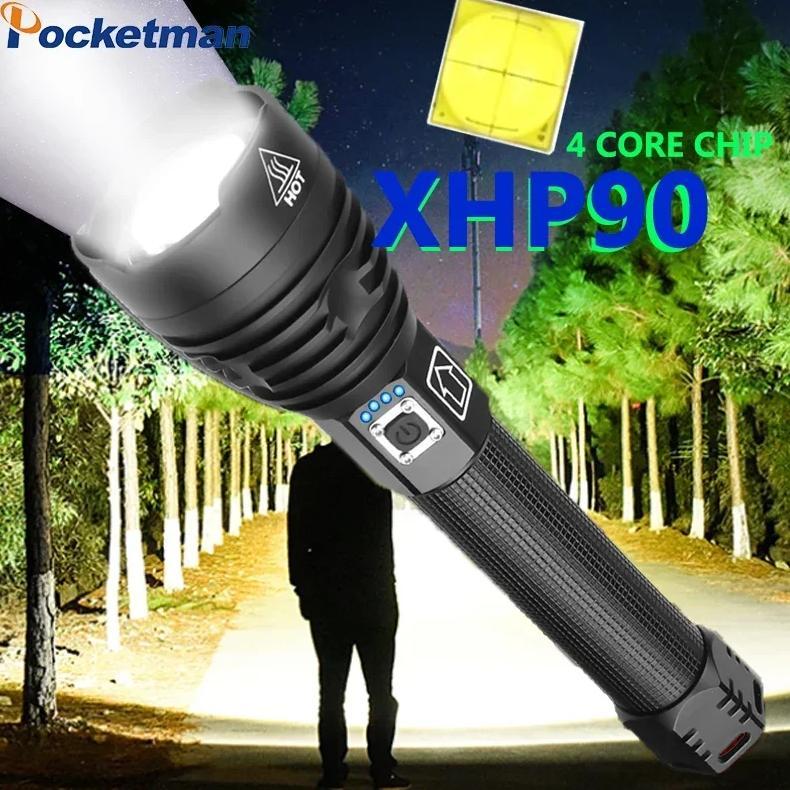 Super Powerful XHP70.2 XHP90 LED Flashlight LED Torch USB XHP50 Lamp Zoom Tactical Torch 18650 26650