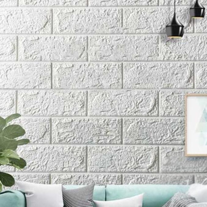 Xyxy- Paket 10 Lembar Wallpaper 3Dimensi Bata Putih Ukuran 70Cm X 77Cm Waterproof