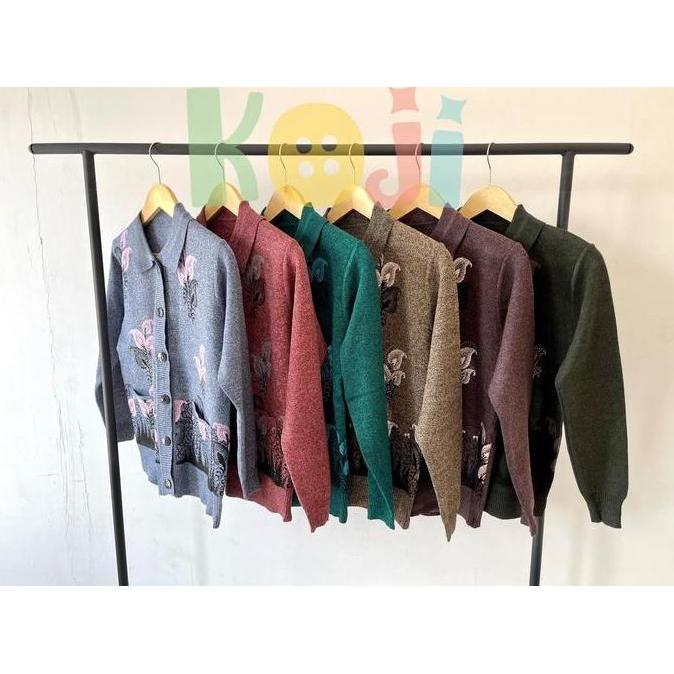 DF177 >> Sweater/Mantel Rajut Ibu-Ibu Premium KOJI - Kerah/Oblong