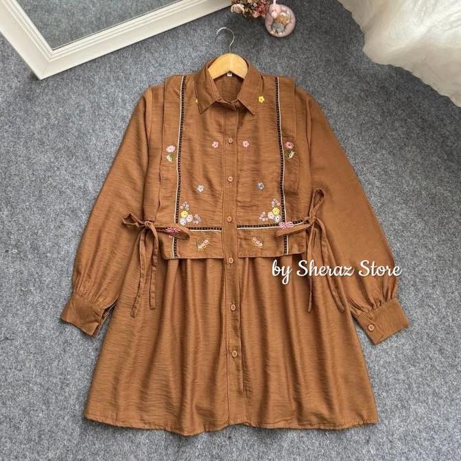 Ready Maybel S M L XL XXL 5L Baju Atasan Tunik Vest Polo Linen Bordir Wanita Kekinian Jumbo Ld 140 1