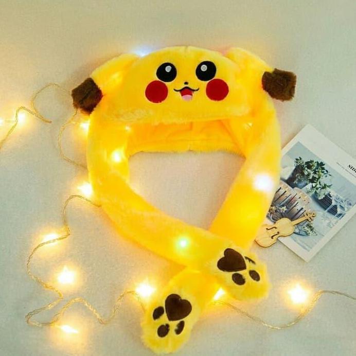 Topi Pikachu kuning tik tok korea import LED