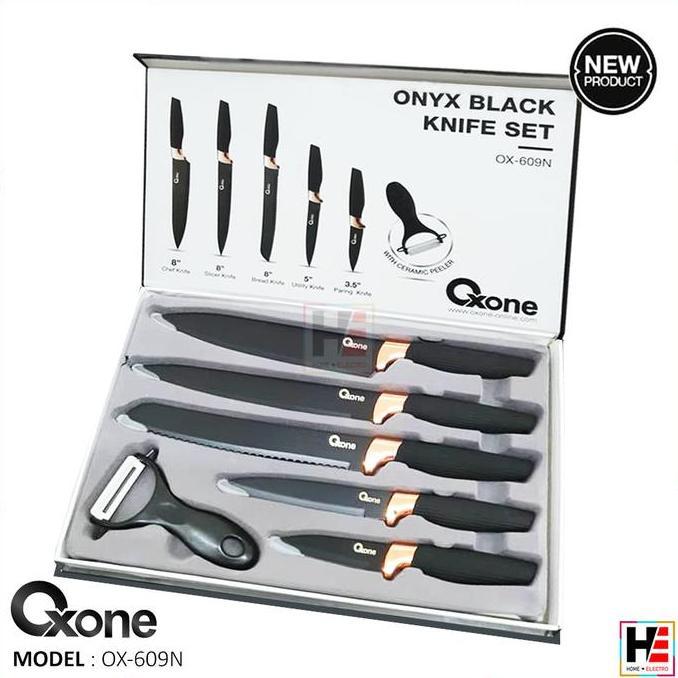 Lengkap- Pisau Dapur Set Oxone Ox-609N Onyx Black Knife Set [Original]