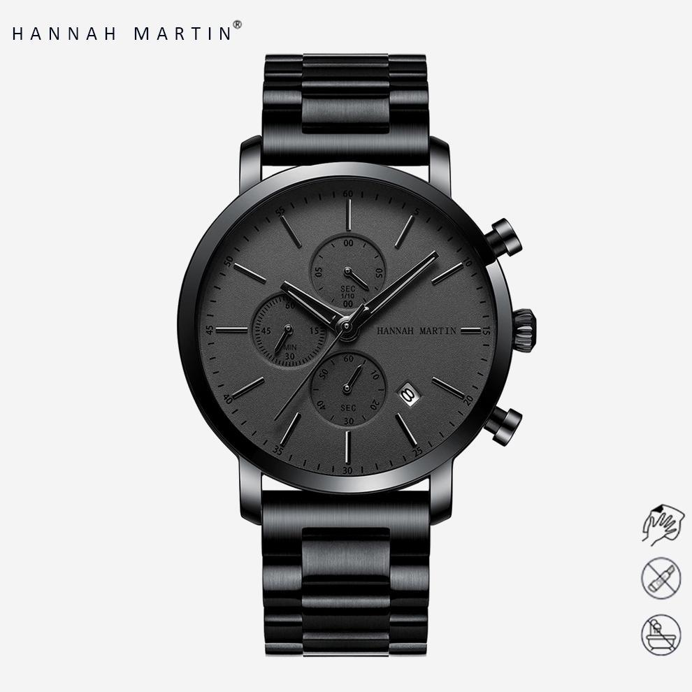 HANNAH MARTIN Jam Tangan Pria 100% Original Tahan air COWOK Kronograf Quartz Analog Laki 109G
