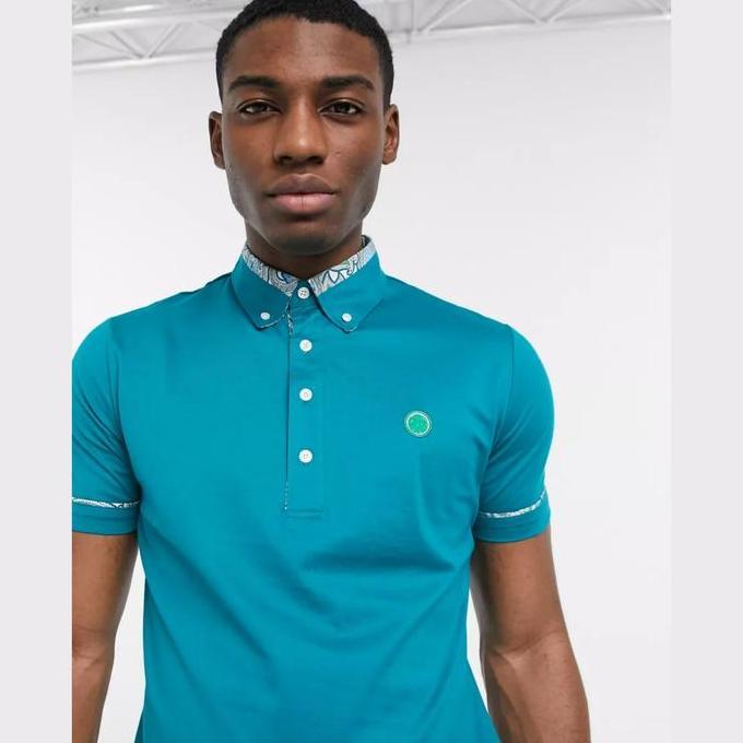 Pretty Green Paisley Print Collar Polo Shirt Green Orinal