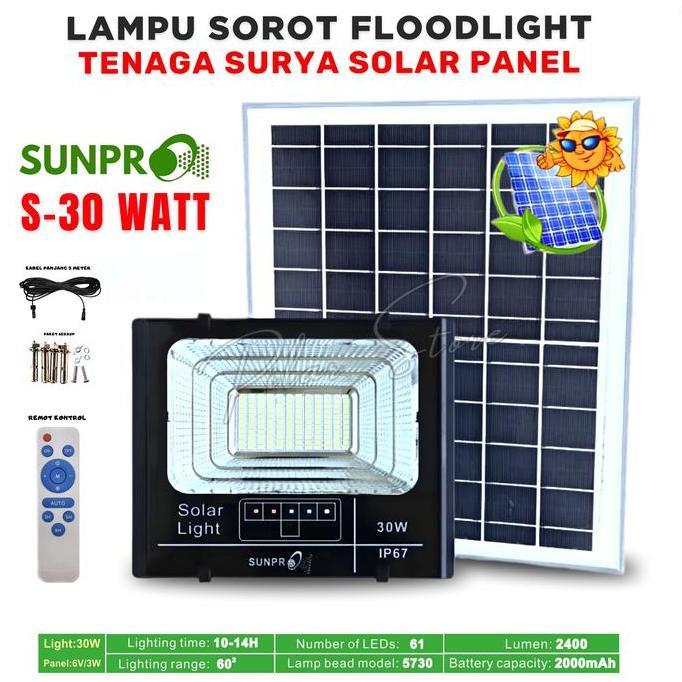 Jual, Lampu Solar 30W Cahaya Putih Ip67 Water Resistance Battery 2000Mah Sunpro S-30 Original | Lamp