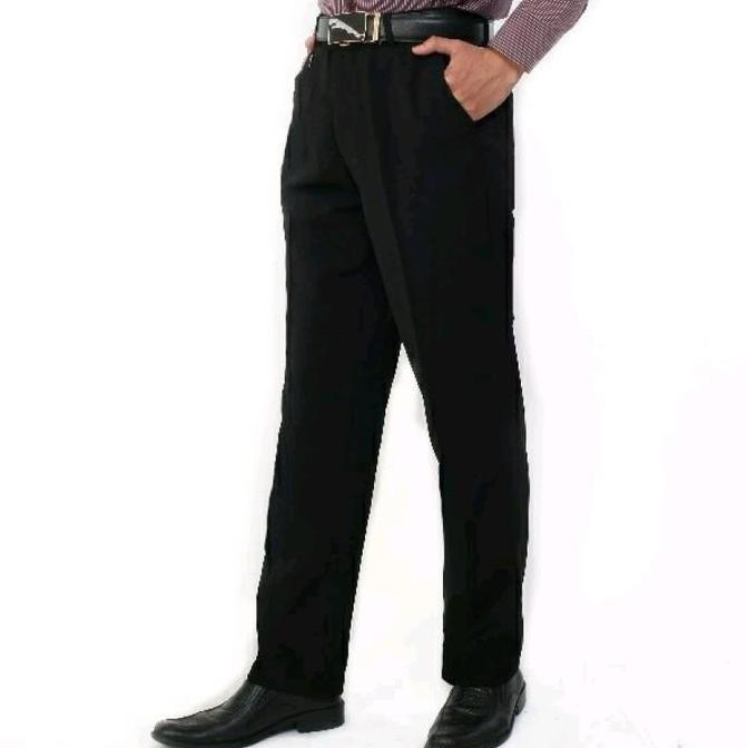 Boyboying- Celana Kerja Panjang Reguler Standar Formal Hitam Pria Celana Tisu Hitam Tebal Katun Nyam