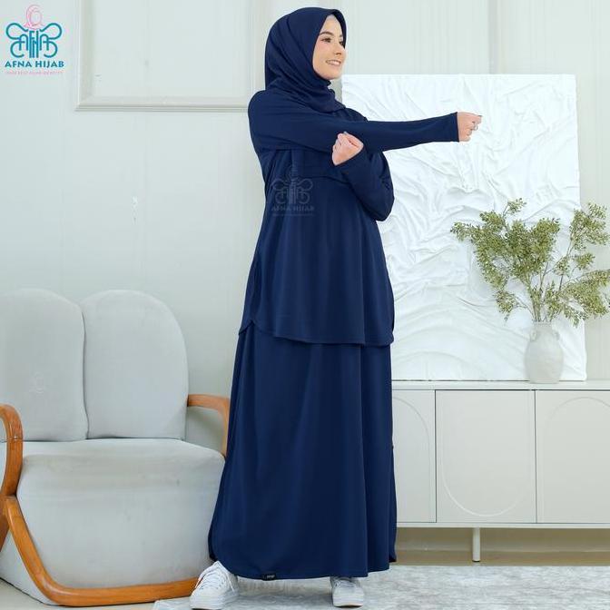 Thegirlrelig- Afna Setelan Olahraga Nahla Hilya Rok Celana Jogger Training Panjang Kaos Atasan Olahr