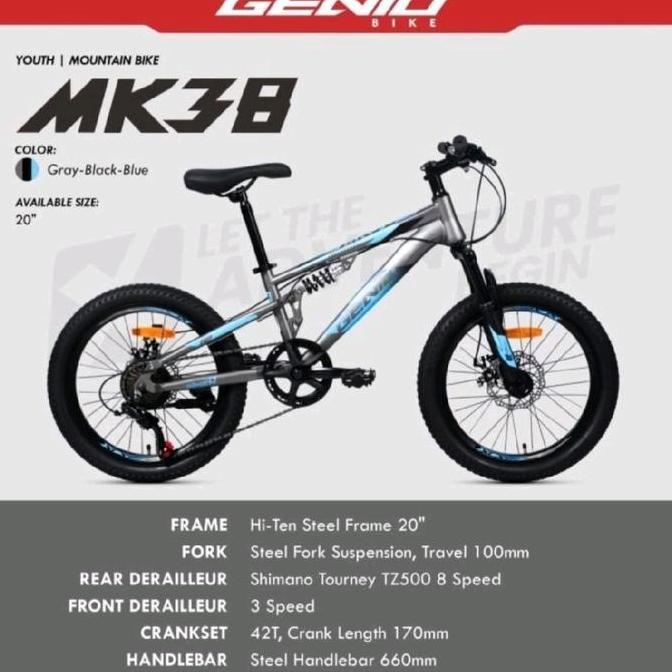 Sepeda Mtb anak 20inch Genio MK38 Full Suspension Cakram Outdoor