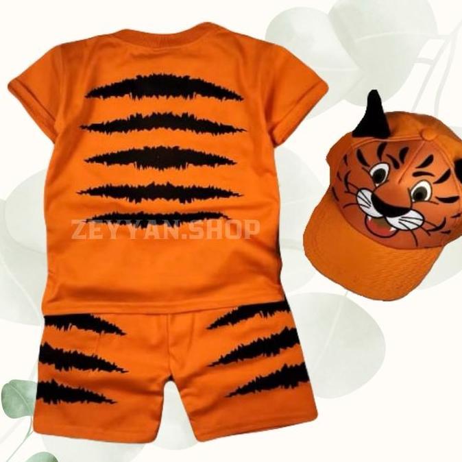 DE165 - Setelan Anak Laki-Laki Usia 1-10 Tahun Motif Tiger Harimau Free Topi/One Set Anak Laki-Laki 