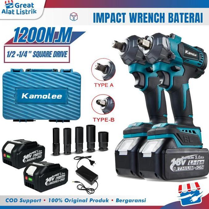 Promo Kamolee Impact Wrench Baterai Kamolee Impact Wrench Multifungsi DTW500 1200N.M - Impact Wrench