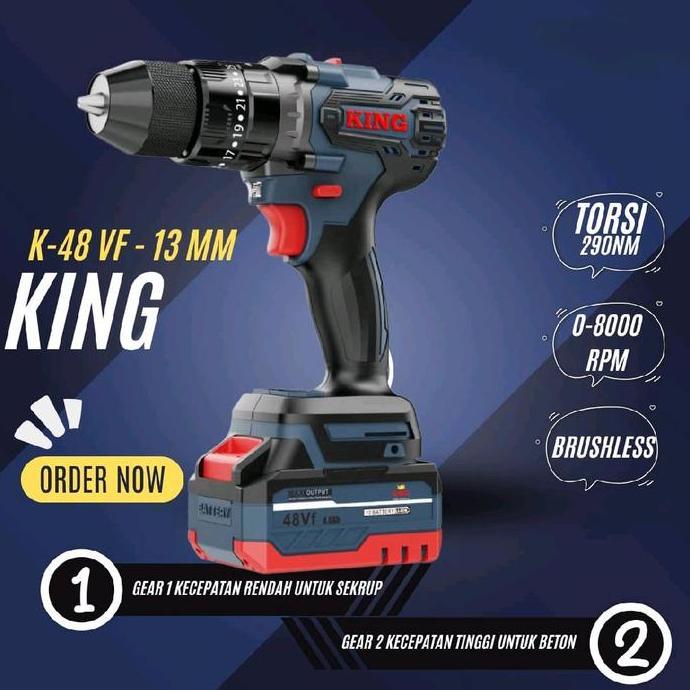 Promo promo bor baterai cordless brushless  mesin bor besi kayu beton king  japan Diskon