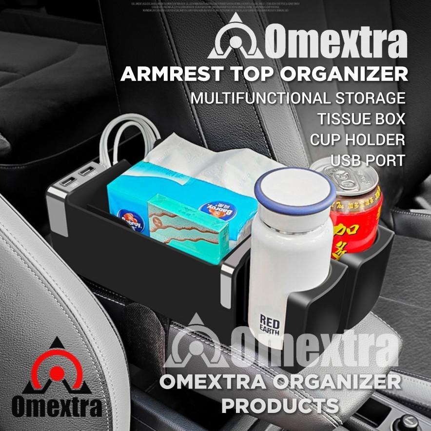 Armrest Top Organizer Box Indomextra Tempat tisu Cup Holder Mobil Charger HP Mobil