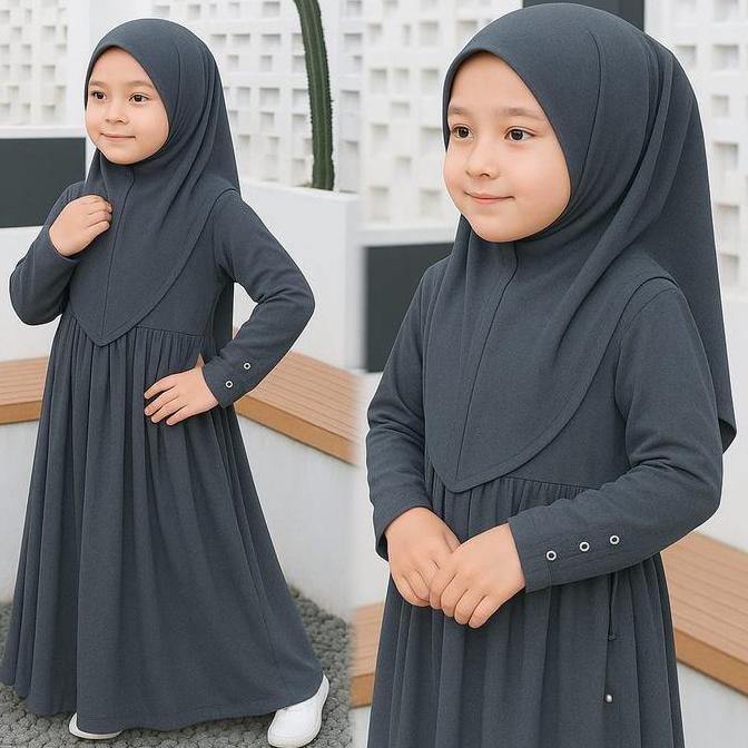 Gamis Cople Ibu Dan Anak Perempuan Set Hijab Matt Jersey Premium Abaya Batwing Anak 3-12 Tahun Model
