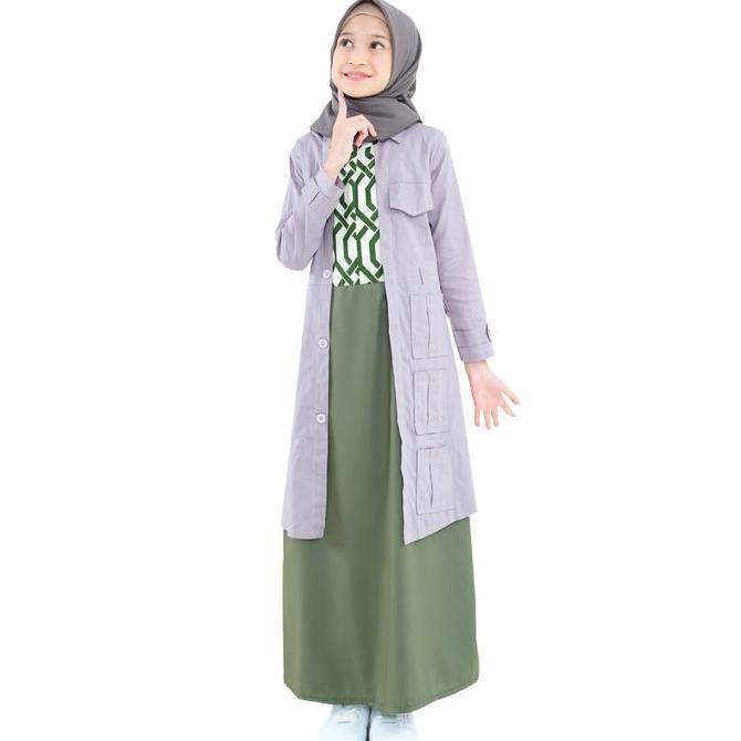 Gamis Kesan 2 Pcs Anak Terbaru  Premium Lga 828 Katun Motif Muslim Outer Toyobo Baju Navy Syari Panj