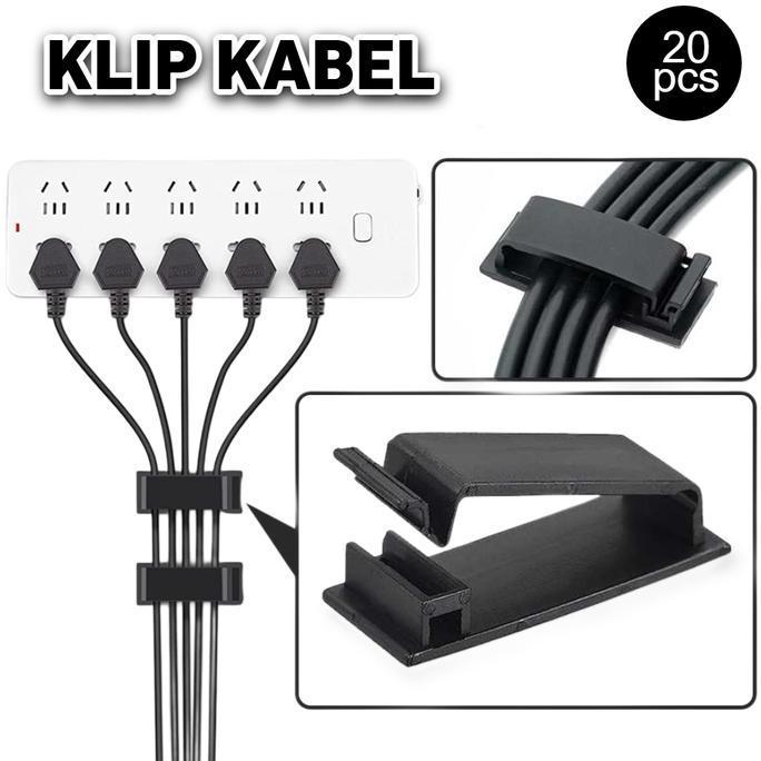 Penjepit Perekat Kabel Klip Tempel Klem Tembok Dinding 20 Buah