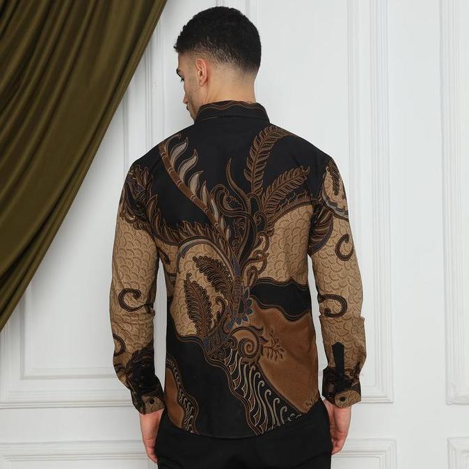 Enzy Batik Kemeja Batik Pria Slimfit Jayabaya - Black