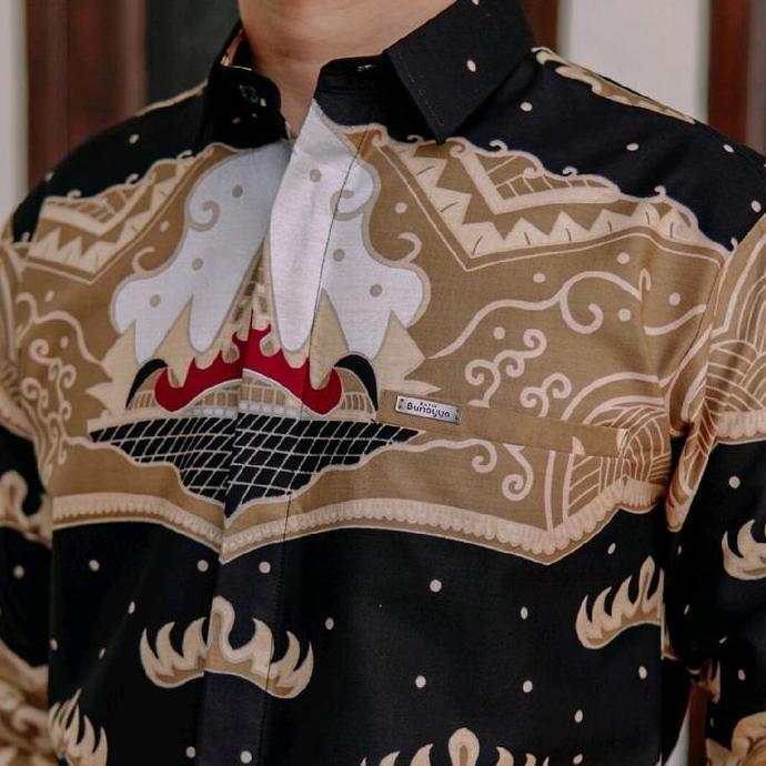 BUNAYYA Baju Kemeja Batik Slimfit Premium LAMPUNG Lengan Panjang Katun Pria Motif Exclusif Hem Teran