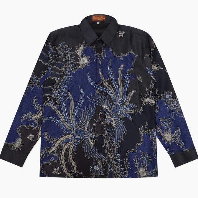 DA 90 Kemeja Batik Pria Lengan Panjang  bahan dobby  ukuran jumbo dasar warna hitam