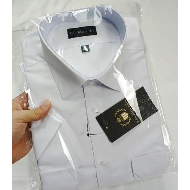 Polo Alessandro - Kemeja Putih Pria Lengan Pendek PNS PDL Pilot Oxford Kantong Dua Reguler