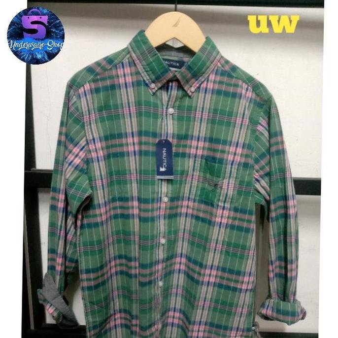 kemeja pria nautica warna kotak " hijau. bahan katun 100%. orinal