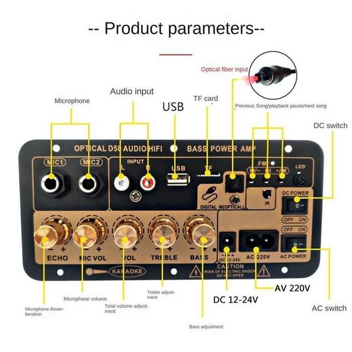D50 D60 D100 DIY Amplifier Board 35-300W Power Amplifier Board Bluetooth 5.0 USB FM Subwoofer 8-12 I