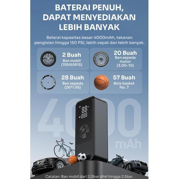 Xytic- Vivan Portable Air Pump Inflator Electric Pompa Ban Mobil Sepeda Motor